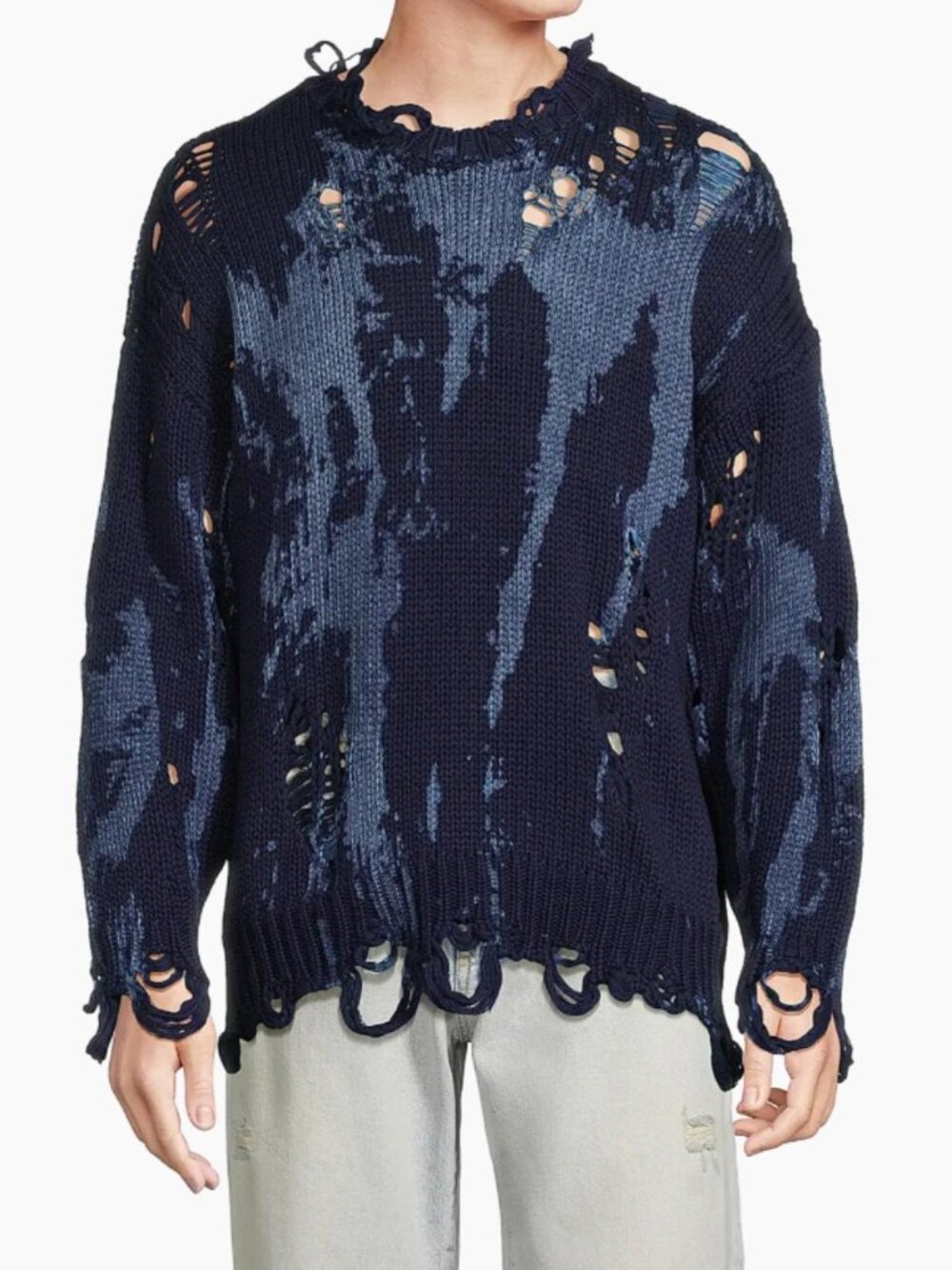 R13 Men's Distressed Oversized Cotton Sweater – Indigo 🖤💙